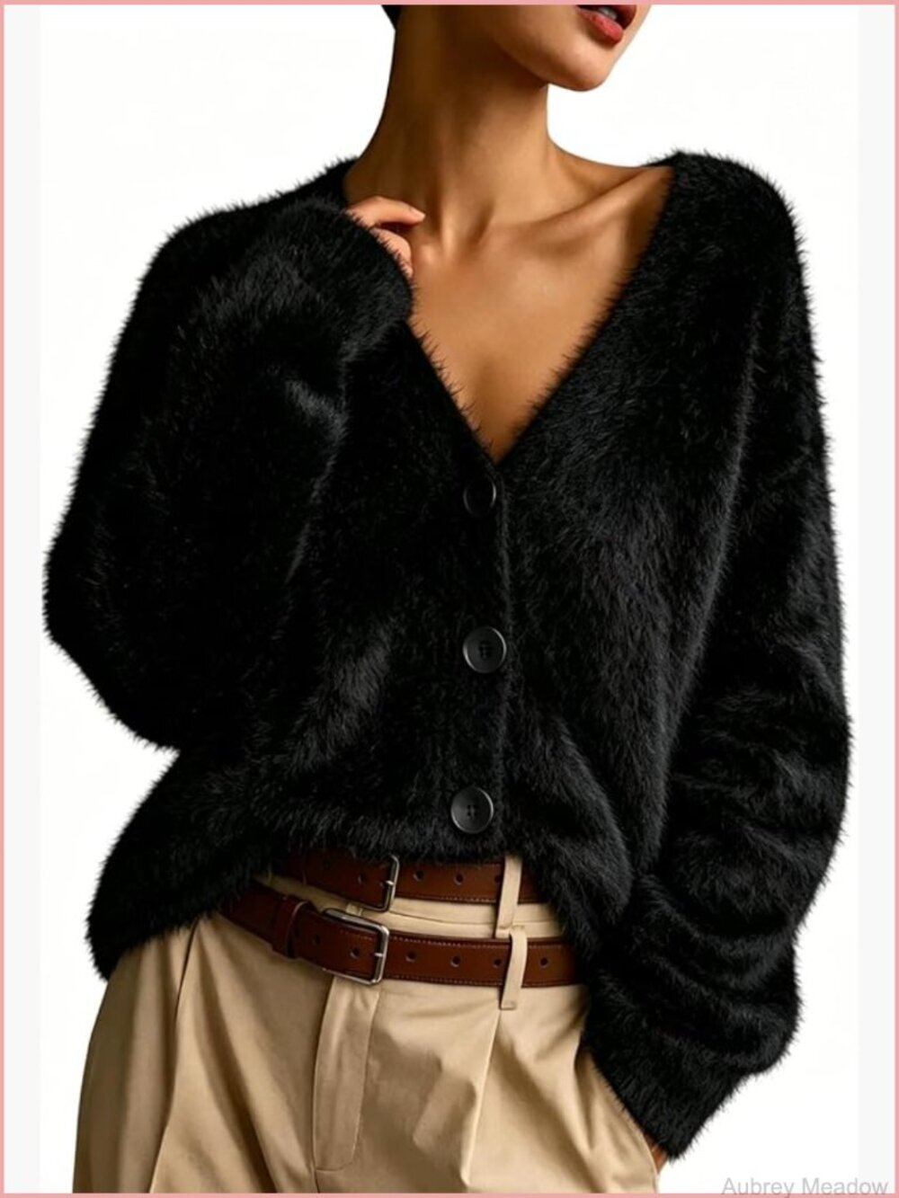 Chunky Knit Fuzzy Cardigan Sweater Coat Oversized V-Neck Button Down
